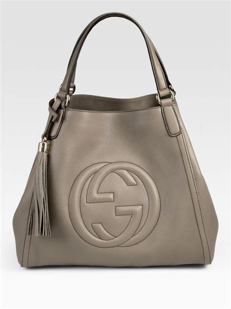 gucci black soft leather shoulder bag 001.4390.001013|Gucci dark grey shoulder handbag.